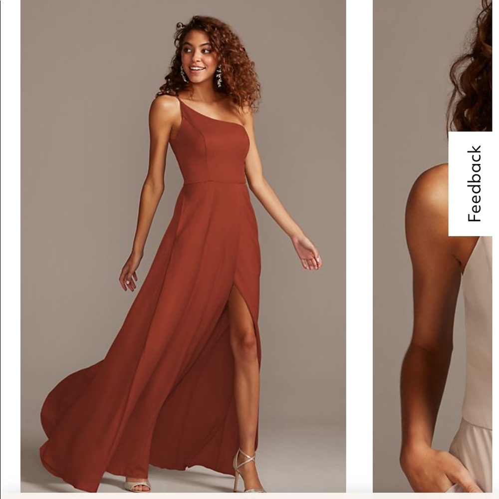 David’s bridal bridesmaids dress in Cinnamon, material is satin